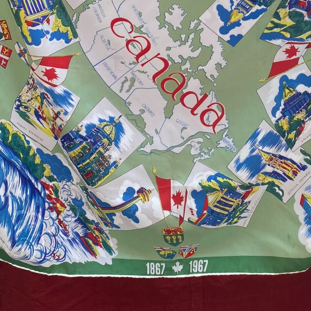 Vintage 1967 Canada Centennial Souvenir Scarf | Hand Printed Hand Rolled - Picture 5 of 13